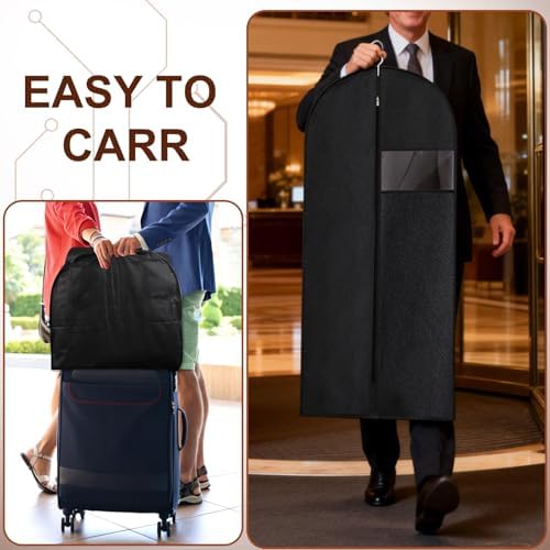 Guirnd Hanging Garment Bag, 45 Inch Black Garment Covers with Zipper, Garment Covers for Storage and Travel, Hanging Clothes Cover Dress Suit Bag for Clothes, Coats, Jackets(2 Packs)