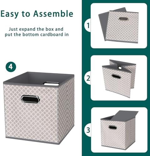 Fabric storage bins Cubes, Fabric Cube Organizer with Handle, Foldable Cube Bins for Cloth or Accessary Storage, 11x11x11, Set of 3, (Light Grey)