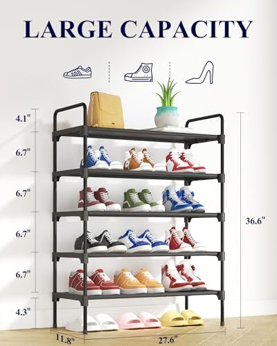 Kitsure Shoe Rack for Closet, Shoe Storage, 27.6" Wide - 5 Tiers, Black