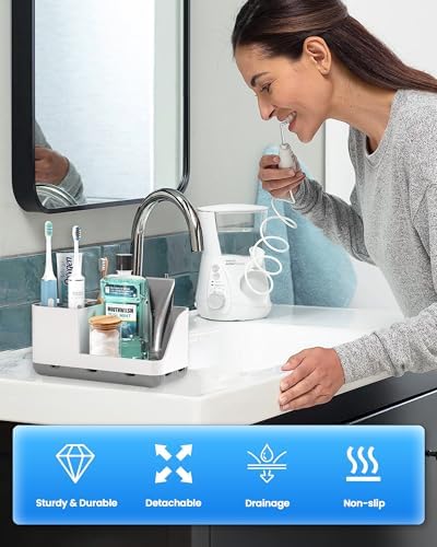 Toothbrush Holder Bathroom Counter Organizer & Storage Detachable | Anti-Slip with Drain Holes, Kids Electric Toothbrush and Toothpaste Holders for Vanity Sink Bathroom Decor Accessories