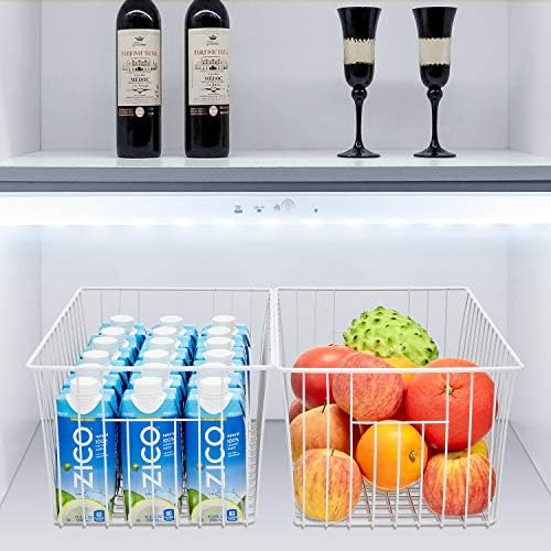 Upright Freezer Organizer Bins, Freezer Baskets for 16, 17, 21 cu.ft Standup Freezer, Wire Storage Baskets with Built-in Handles for Frozen Foods, Snacks, Vegetables, Fruits and More, Set of 6 , White