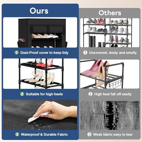 Shoe Rack with Cover, 10 Tier Tall Shoe Organizer for 18-22 Pairs of Shoes