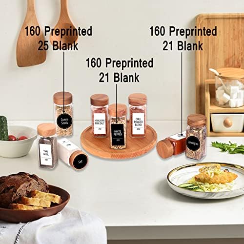 Churboro 48 Pack 4oz Glass Spice Jars with 547 Labels, Acacia Wood Lids