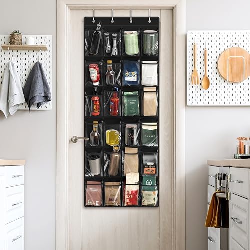 Simple Houseware 24 Pockets Large Clear Over the Door Shoe Organizer, Black | 56" x 22.5", 4 Durable Metal Hooks, 5" x 9" Pocket Size, Multipurpose