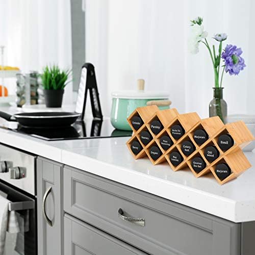 Phyllia Bamboo Spice Rack Organizer 4-Tier Countertop Organiser, Criss-Cross Kitchen cabinet Free-Standing Countertop Storage shelf Fit for Spice Jar, Can, Bottle (Jars Not Include)