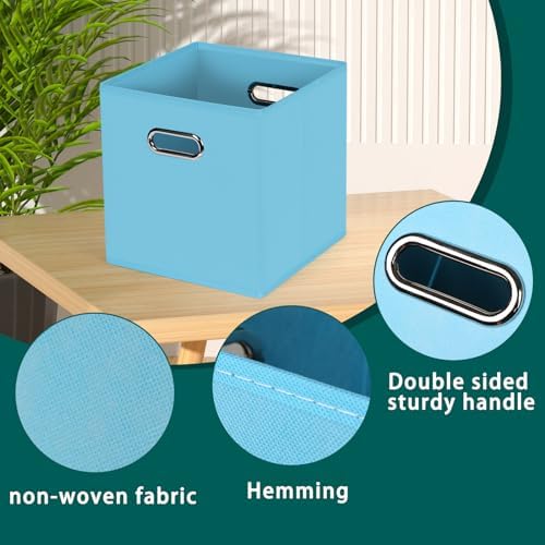 Black Foldable Storage Cubes Bins, Fabric Storage Box Cubes Organizer Baskets with Dual Handles for Home Organizer,Set of 6,(Blue)