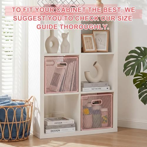 Funnymoom 2 Pcs Pink Foldable Metal Wire Basket with Handles 13 x 13 Inch