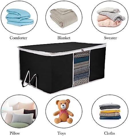 Kuber Industries 12 Piece Under Bed Foldable Organizer|Clothing Storage Bags|Blanket, Quilt, Comforter Cover (Black)