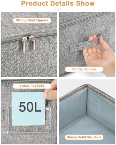 punemi 6.7 in High Under Bed Storage Containers with Zipper Lid, 3Pack,Grey