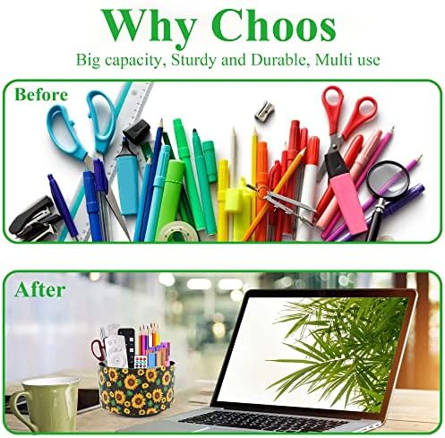 Round Leather Art Supply Organizer,Remote Control Holder,360 Degree Rotating,Multi-Functional Pencil Holder,4 Compartments Desktop Stationary Organizer(1-Sunflower)