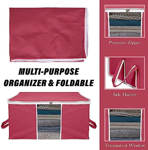 Kuber Industries 9 Piece Under Bed Foldable Organizer|Clothing Storage Bags|Blanket, Quilt, Comforter Cover (Maroon)