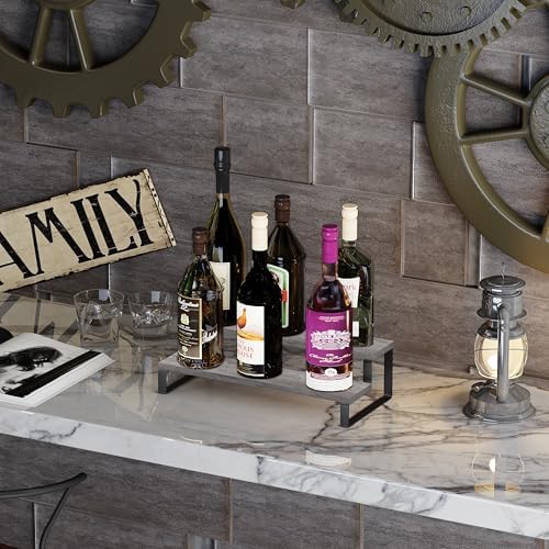 YINMIT Wooden Display Riser Stand, Tiered Perfume and Cologne Organizer Stand, 2 Tier Spice Rack Organizer, Rustic Display Shelf for Candles (2 Tier,Grey)