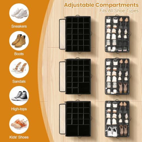 Shoe Organizer for Closet,Foldable Box with Clear Cover,Adjustable dividers
