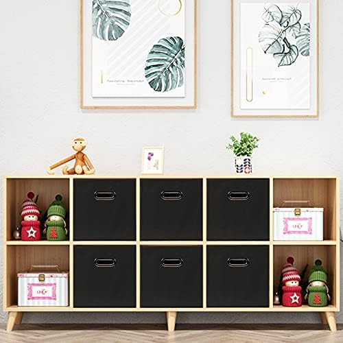 Yunkeeeper storage bins Cubes, Fabric Cube Organizer with Handle, Foldable Cube Bins for Cloth or Accessary Storage, 11x11x11, Set of 6, (black)