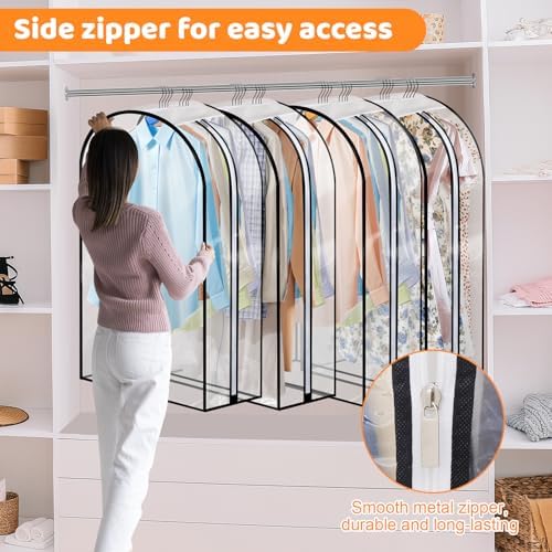4 Pack Clear Garment Bags, 40" With 10" Gusset, Side Zipper