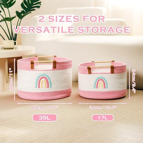 Toy Storage Bin Box for Kids Stuffed Animal Storage Basket for Blanket Baskets Living Room Cotton Rope Woven Baskets for Babies Toddlers Laundry Hamper for Nursery Play Room, Girls Gift Baskets Empty