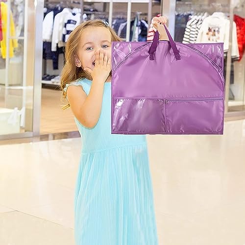 2 Pack Garment Bags for Travel,Dance Costumes Bag,40Inch Garment Bag for Dancers,Kids Cheer Uniform Garment Bags for Hanging Clothes,Dance Recital Bags for Girls,Purple