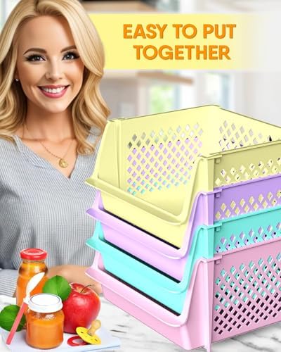 Large Stackable Storage Bins Open Front for Pantry Storage, 8 Pack - Multi