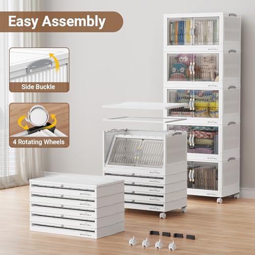 BROVIEW 320Qt Stackable Storage Bins with Lid for Home Dorm, 4Pack White