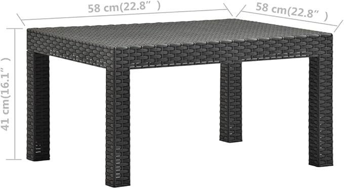 Garden Table Anthraciteshort,Side Table,Long Table,Square Table, Suitable for Porch, Garden, Cafe, Swimming Pool,Easy to Clean 22.8"x22.8"x16.1" PP