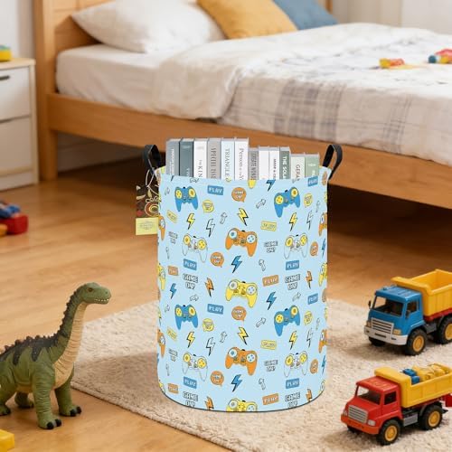 Round Fabric Collapsible Storage Basket with Handles, Color Game