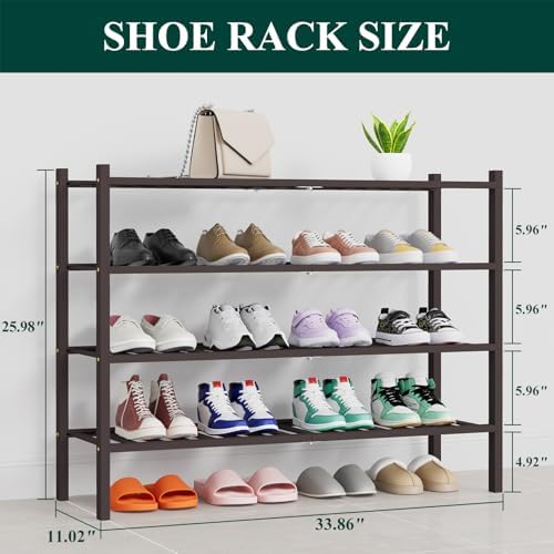 Smiry Bamboo Shoe Rack, 16 Vertical Slats, 4 Tier - 33.7" Wide, Brown
