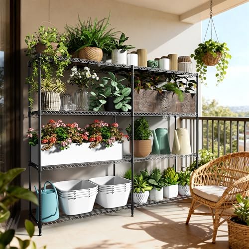 M MZG 4 Tiers Storage Shelves Load 1200LBS, Metal Shelving Wire Metal Shelving Unit Shelves for Storage Adjustable Garage Shelving for Pantry Kitchen Garage Black 15.8" D x 33.5" W x 59.5" H