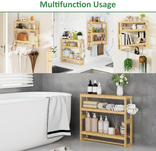 RRX Bathroom Shelf Storage Organizer, Shelf 3-Tier Adjustable Layer, Beige