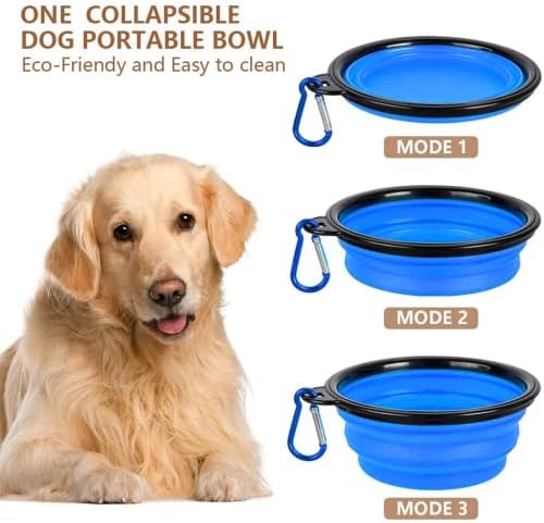 TIOVERY Dog Food Storage Container, 5-7 Lbs Airtight Pet Food Container, Cat food Container Dispenser with Portable Handle, Pouring Spout and a Collapsible bowl for Dogs Cats Navy Blue/6Qt