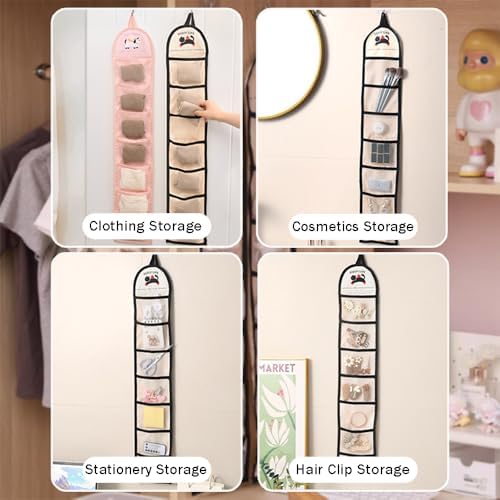 OULIGET Simple House Hanging Closet Organizer,Wardrobe Storage Bags for Socks Hair Ties Glasses Jewelry,Clear Mesh Pocket Small Hanging Rack for Bathroom RV