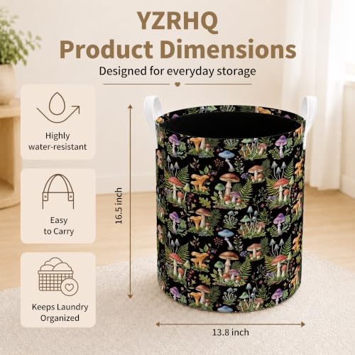 Mushroom Laundry Basket, Mushroom Lover Gifts, Dark Cottagecore Botanical Waterproof Laundry Hamper Clothes Toys Storage Organizer Bin for Bathroom Bedroom Nursery