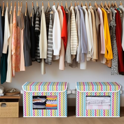Univivi Fabric Foldable Storage Boxes with Lids, 4 Pack, Colorful