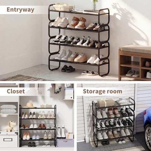 4 Tier Shoe Rack - Expandable Shoe Organizer for Closet