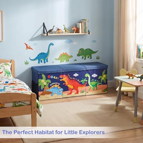 Toy Box with Adjustable Divider Large Toy Chest Storage for Nursery Kidroom | Extra large capacity, removable divider, top and side storage pockets, collapsible design, cute print for playroom decor