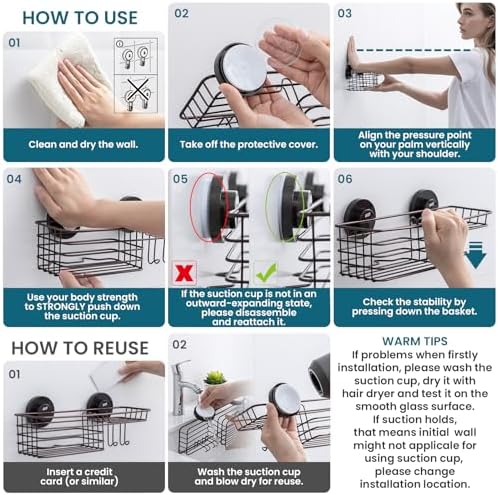 TAILI Shower Caddy Suction Cup with Hooks & Soap Holder, Brown Shower Shelf | Heavy Duty Bathroom Organizer, No Drilling Shelves for Inside Shower, Metal Storage Holder