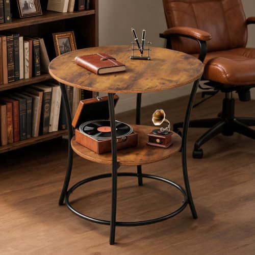 WLIVE 2 Tier Round End Table Steel Frame Small Space Living Room Nightstand