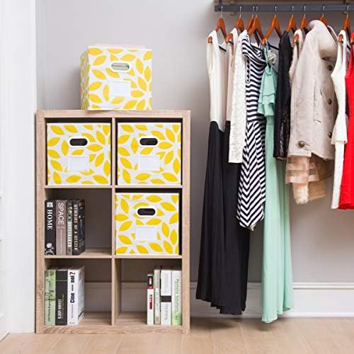 MAX Houser 4 Pack Foldable Fabric Storage Bins with Plastic Handles, Yellow
