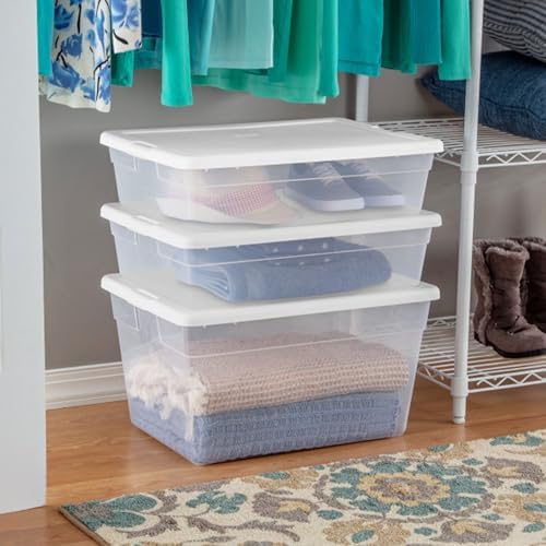 Sterilite 30-Pack Storage Box, Stackable Clear Plastic Bins with Snap-On Lids, 28 Quart