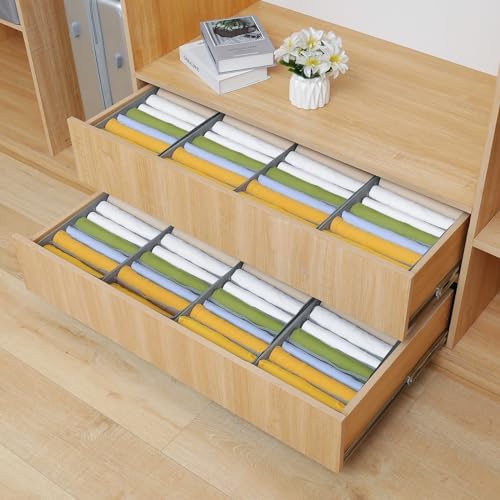 Qozary 4 Pack Drawer Organizers for Clothing, 10 Grids Foldable Dresser Drawer Organizers, Clothes Organizer for Folded Clothes, T-shirt, Tank Tops, Camisoles, Underwear, Leggings, Baby Clothes