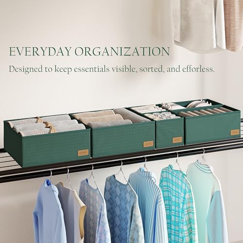 Dresser Drawer Organizer Clothes, 6 Pack Foldable Storage Boxes with Zipper, 600D Fabric, Green, Drawer Dividers for Underwear, Socks, Baby Clothes