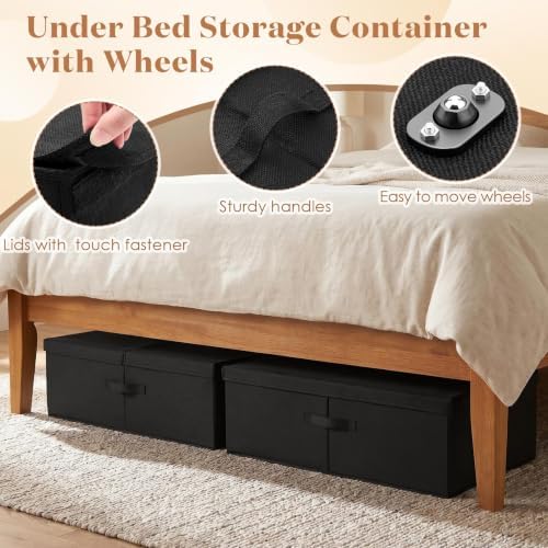 Geelin 2 Pack 80L Under Bed Storage with Wheels, 10 Inch Height Large Capacity Foldable Underbed Storage Bins with Lids & Handles, Easy Assembly Rolling Under Bed Containers for Clothes Blankets