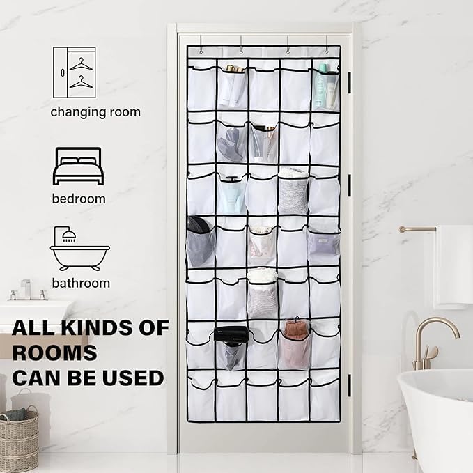 40 Pocket Over The Door Shoe Organizer,with 4 Metal Hooks(Black