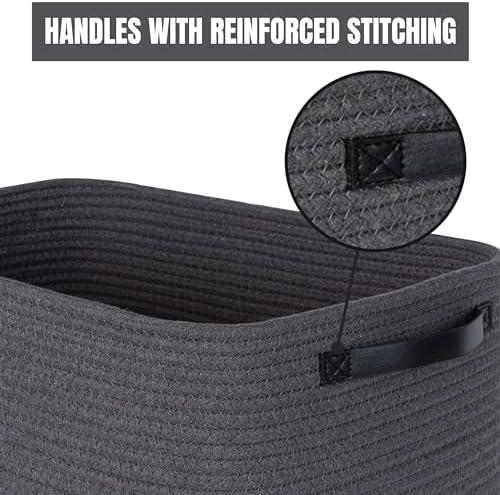 MINTWOOD Design 3-Pack Decorative Woven Storage Baskets for Shelves, Cube Bin Box for Organizing Books, Shoes, Dog Toys, Pantry Closet and Living Room Organizer, Charcoal / Black