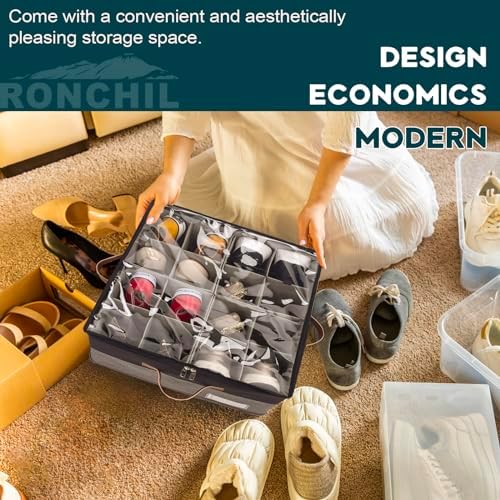 1 Pack Shoe Organizer for Closet Foldable Storage Box with Clear Cover