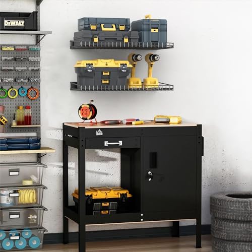 Ultrawall Wall Mounted Storage Shelf for Garage, 2 Pack Metal Shelf Rack | Heavy-Duty Wall Organizer Shelves Suitable for Shop, Shed, Garage 23.5inch x 12inch (Black)