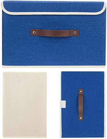 TYEERS Collapsible Storage Boxes, Washable Fabric Storage Bins with Lids, 14.9x9.8x9.8 inches, 3 Pack, Classic Blue