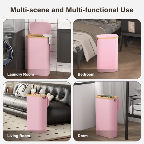 Bathola Slim Laundry Hamper with Lid, 75L Small Laundry Basket, Pink