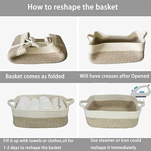 XUANGUO Medium Woven Cotton Rope Storage Basket with Handles