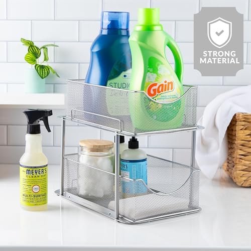 Sorbus Pull-Out Under Sink Organizer, Mesh Construction (Silver, 1 Pack) | Two-tier metal organization with strong steel and sliding drawers for bathrooms, kitchens, cabinets, closets and pantries.