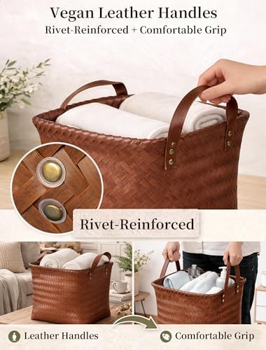 Wicker Storage Baskets, 4 Pack Woven Baskets for Shelves, Brown